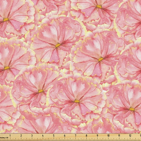 Ambesonne Floral Fabric by the Yard Upholstery, California Golden Poppy Art, 5 Yards, Pale Rose Pale Yellow Tan