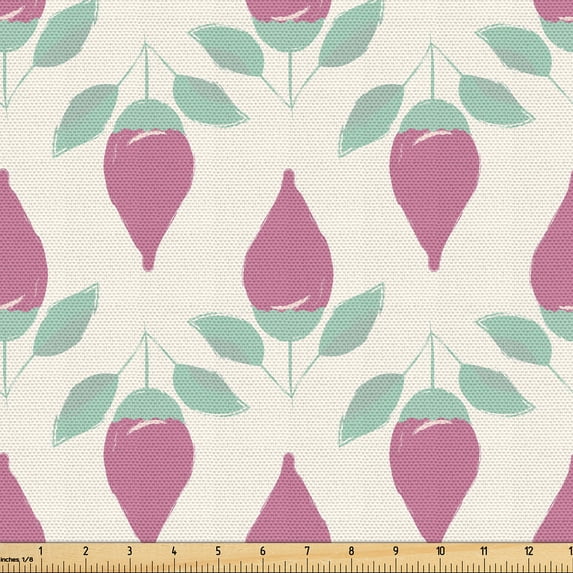 Ambesonne Floral Fabric by the Yard Upholstery, Cartoon Flower Buds Pattern, 3 Yards, Almond Green and Pale Fuchsia