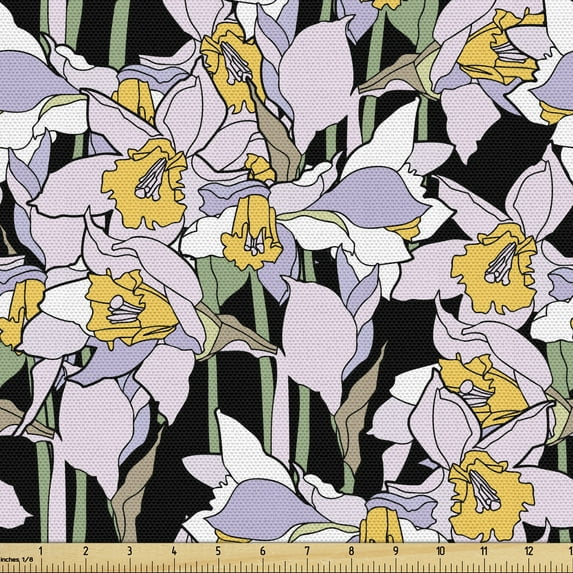 Ambesonne Floral Fabric by the Yard Upholstery, Cartoon Style Flowers Theme, 3 Yards, Multicolor