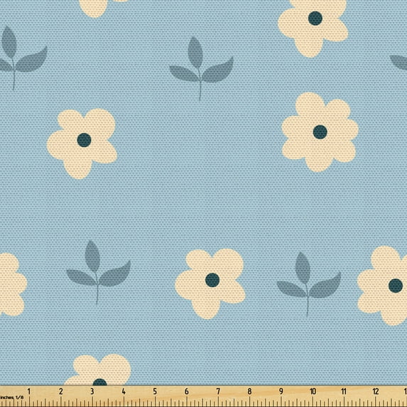 Ambesonne Floral Fabric by the Yard Upholstery, Chamomiles Leaves Ornament, 1 Yard, Pale Peach and Blue Grey