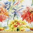 thumbnail image 1 of Ambesonne Floral Fabric by the Yard Upholstery, Chrysanthemum Flowers Print, 2 Yards, Vermilion Mustard and Green, 1 of 5