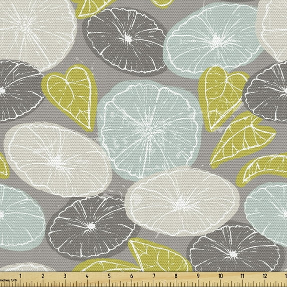 Ambesonne Floral Fabric by the Yard Upholstery, Colorful Bindweeds Pattern, 1 Yard, Pale Earth Yellow Grey