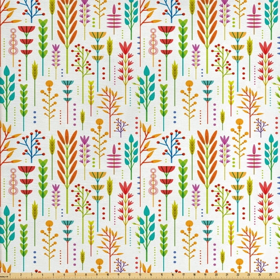 Ambesonne Floral Fabric by the Yard Upholstery, Colorful Plantation Flowers, 3 Yards, Multicolor