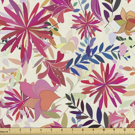 Ambesonne Floral Fabric by the Yard Upholstery, Colorful Pointed Petals Art, 10 Yards, Salmon and Multicolor