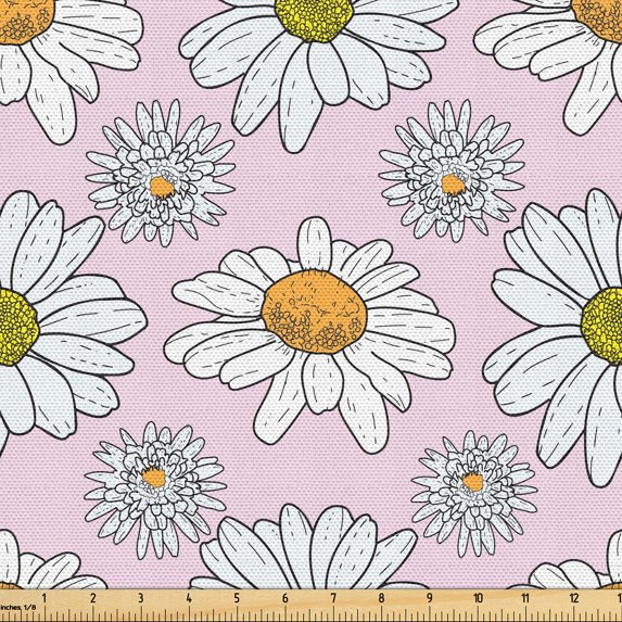 Ambesonne Floral Fabric by the Yard Upholstery, Daisy Wild Flowers Pattern, 10 Yards, Pale Orange Soft Pink