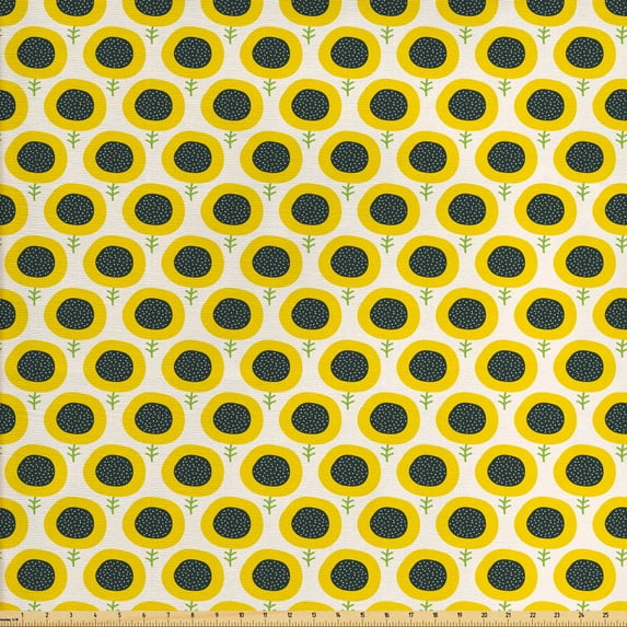 Ambesonne Floral Fabric by the Yard Upholstery, Doodle Sunflowers, 3 Yards, Dark Teal Green Yellow