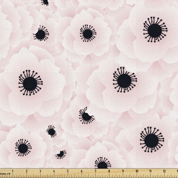 Ambesonne Floral Fabric by the Yard Upholstery, Dreamy Poppies Pattern Art, 3 Yards, Pale Mauve Blush Pink