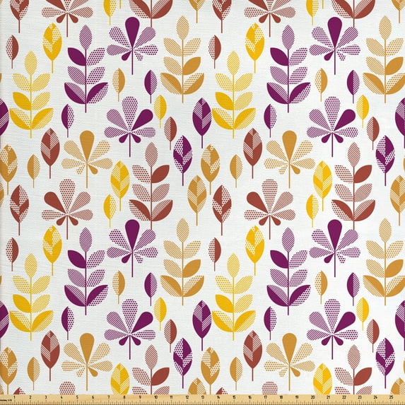 Ambesonne Floral Fabric by the Yard Upholstery, Ear of Wheat and Leaves, 5 Yards, Earth Yellow Purple