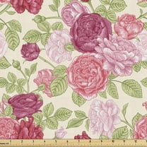 Ambesonne Floral Fabric by the Yard Upholstery, English Roses Retro Pattern, 1 Yard, Dark Coral Slate Brown
