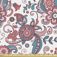 thumbnail image 1 of Ambesonne Floral Fabric by the Yard Upholstery, Ethnic Bohemian Flowers Art, 3 Yards, Dried Rose Sea Blue, 1 of 5