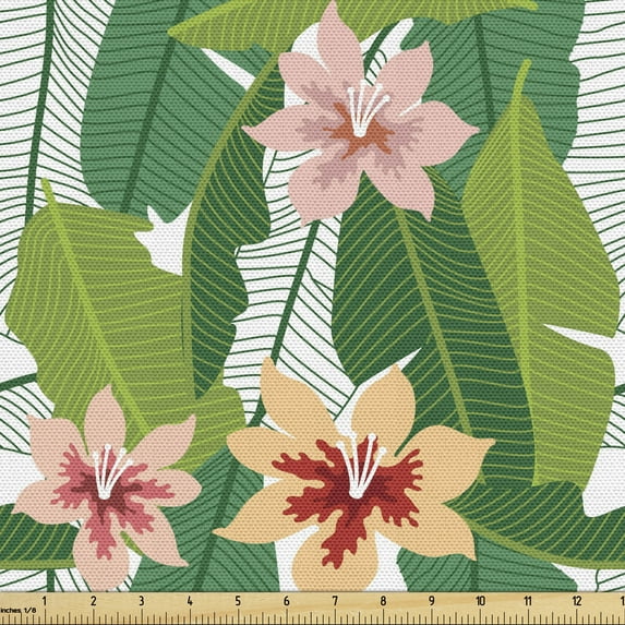 Ambesonne Floral Fabric by the Yard Upholstery, Exotic Hawaiian Botanic, 1 Yard, Multicolor