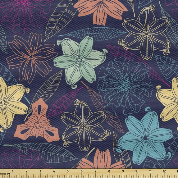 Ambesonne Floral Fabric by the Yard Upholstery, Exotic Hibiscus Design, 1 Yard, Multicolor