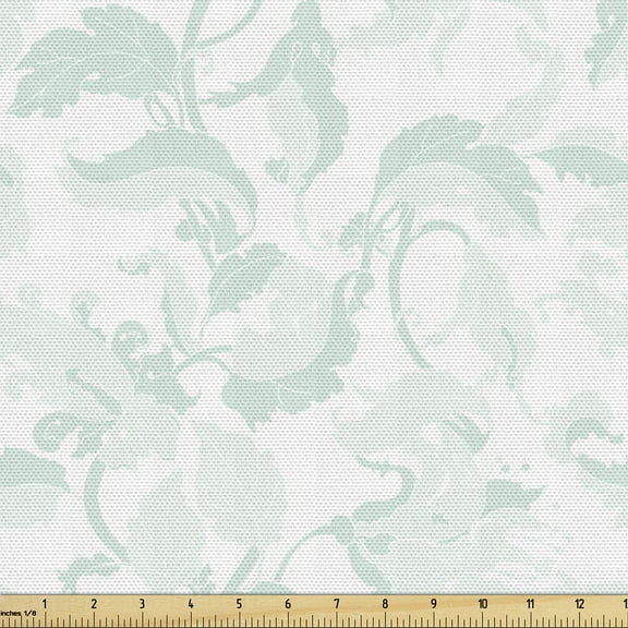 Ambesonne Floral Fabric by the Yard Upholstery, Exotic Lily Flowers Petals, 1 Yard, Mint Green and White