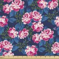 thumbnail image 1 of Ambesonne Floral Fabric by the Yard Upholstery, Feminine Garden Tones Roses, 2 Yards, Night Blue and Pink, 1 of 5