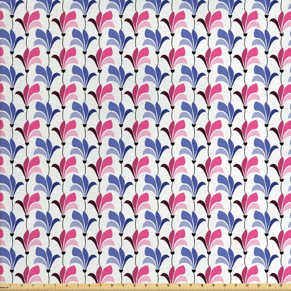 Ambesonne Floral Fabric by the Yard Upholstery, Florets in Romantic Tones, 3 Yards, Ceil Blue Pink White