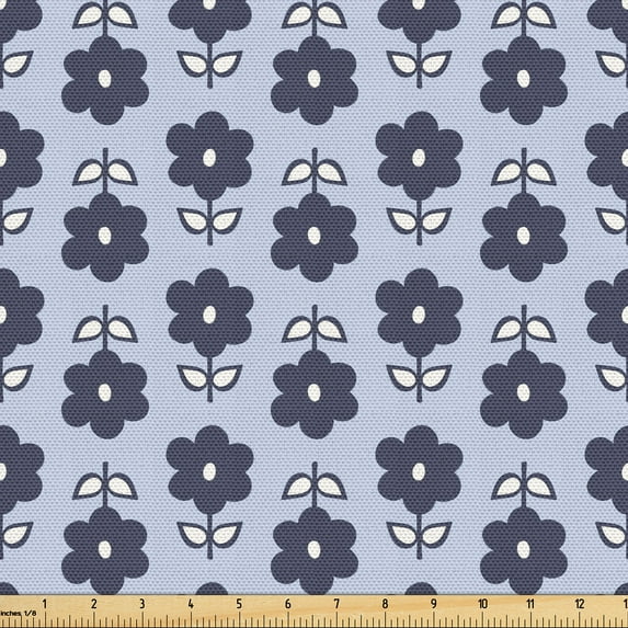 Ambesonne Floral Fabric by the Yard Upholstery, Flourishing Blue Tone Spring, 1 Yard, Pale Blue Dark Indigo