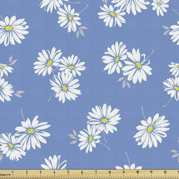 Ambesonne Floral Fabric by the Yard Upholstery, Flourishing Margaret Flowers, 1 Yard, Dark Lavender White