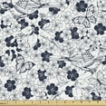thumbnail image 1 of Ambesonne Floral Fabric by the Yard Upholstery, Flowers Birds Butterflies, 3 Yards, White Dark Night Blue, 1 of 5