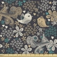 thumbnail image 1 of Ambesonne Floral Fabric by the Yard Upholstery, Flowers Hearts and Birds, 1 Yard, Dark Blue Grey and Multicolor, 1 of 5
