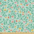 thumbnail image 1 of Ambesonne Floral Fabric by the Yard Upholstery, Flowers and Leaves Folk Art, 5 Yards, Pale Teal and Soft Pink, 1 of 1