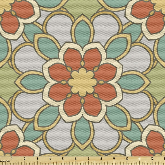 Ambesonne Floral Fabric by the Yard Upholstery, Flowers in Retro Tones Art, 5 Yards, Multicolor