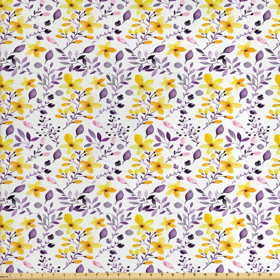 Ambesonne Floral Fabric by the Yard Upholstery, Foliage of Garden Plants, 5 Yards, Marigold Violet