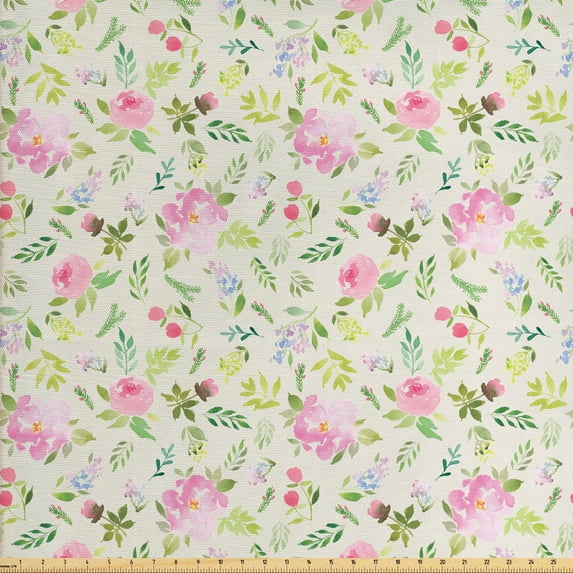 Ambesonne Floral Fabric by the Yard Upholstery, Fresh Spring Flowers, 10 Yards, Multicolor