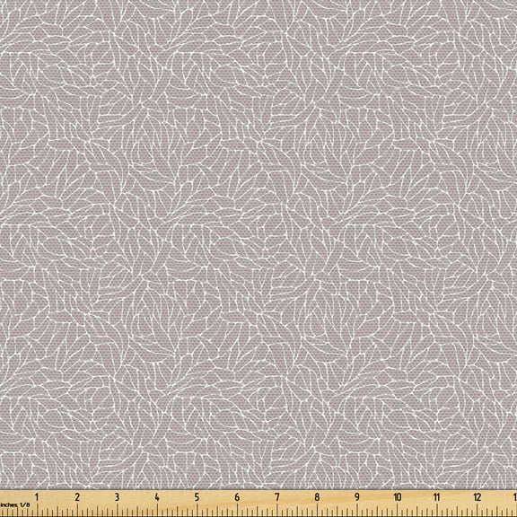 Ambesonne Floral Fabric by the Yard Upholstery, Garden Blossom SIlhouettes, 5 Yards, Warm Taupe White