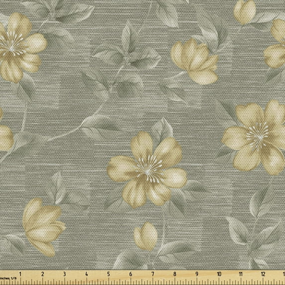 Ambesonne Floral Fabric by the Yard Upholstery, Grunge Atmosphere Flowers, 3 Yards, Pale Olive Green