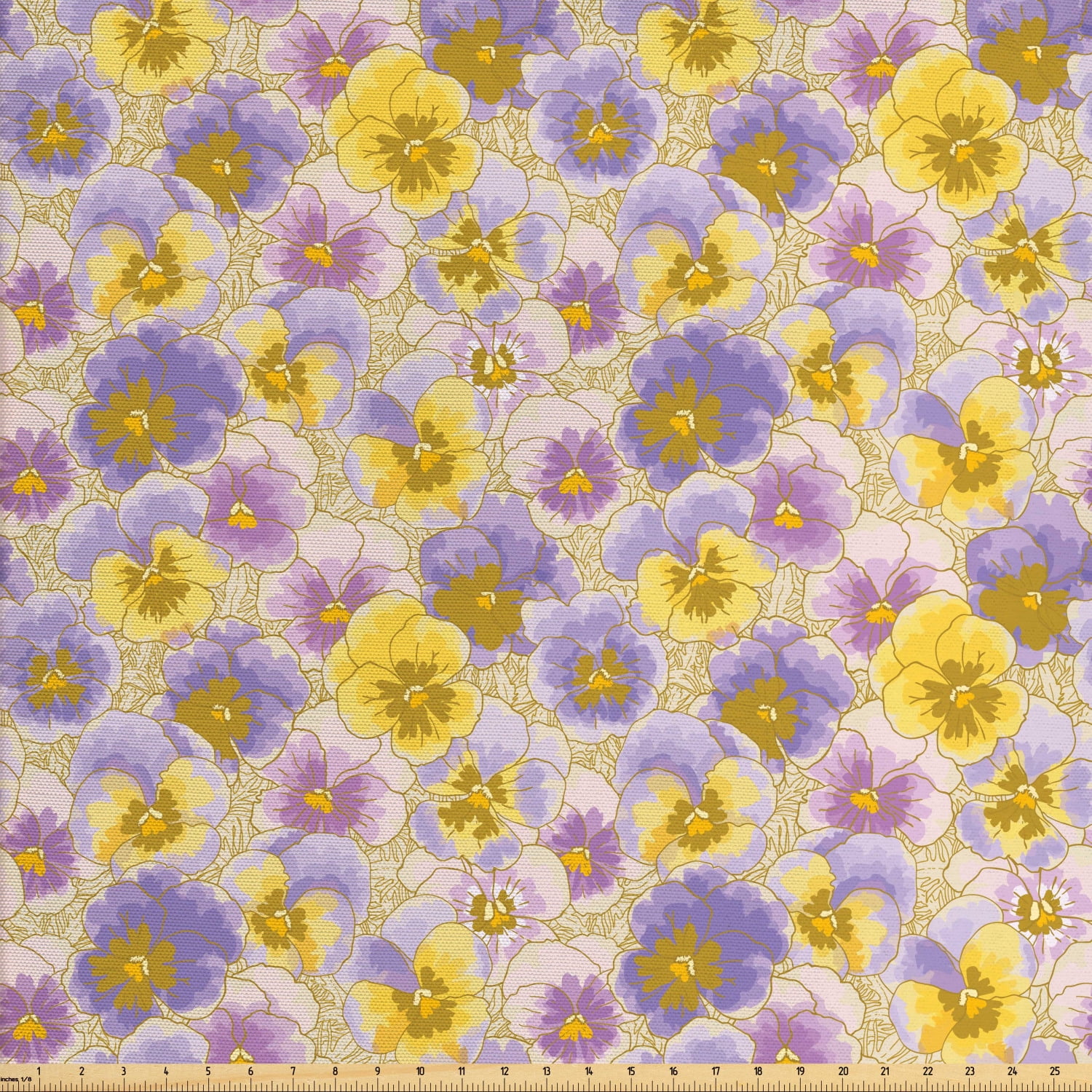 Ambesonne Floral Fabric by the Yard Upholstery, Hand Drawn Pansy Garden ...