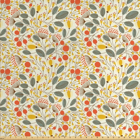 Ambesonne Floral Fabric by the Yard Upholstery, Hand Drawn Style Growth, 2 Yards, Multicolor