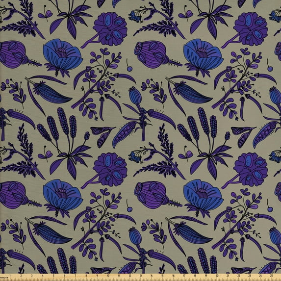 Ambesonne Floral Fabric by the Yard Upholstery, Hand-Drawn Wildflowers, 5 Yards, Multicolor