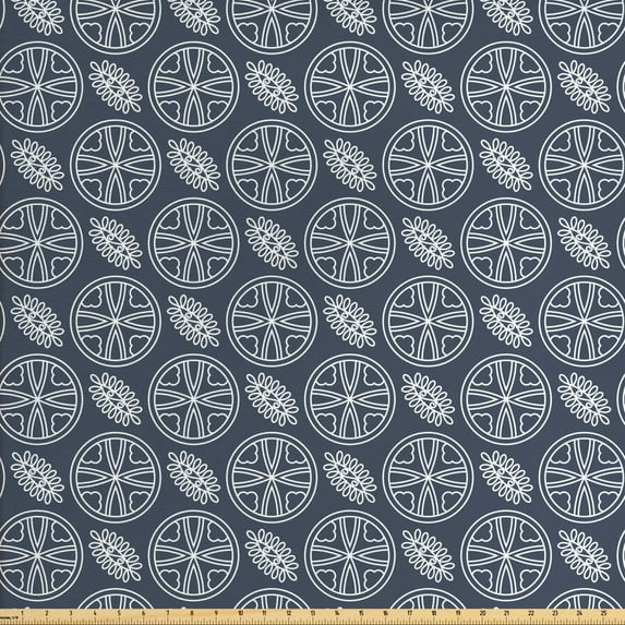 Ambesonne Floral Fabric by the Yard Upholstery, Japanese Ornate Abstract, 2 Yards, Charcoal Grey Dark Blue