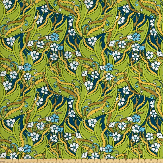 Ambesonne Floral Fabric by the Yard Upholstery, Large Leaves Jungle, 10 Yards, Multicolor