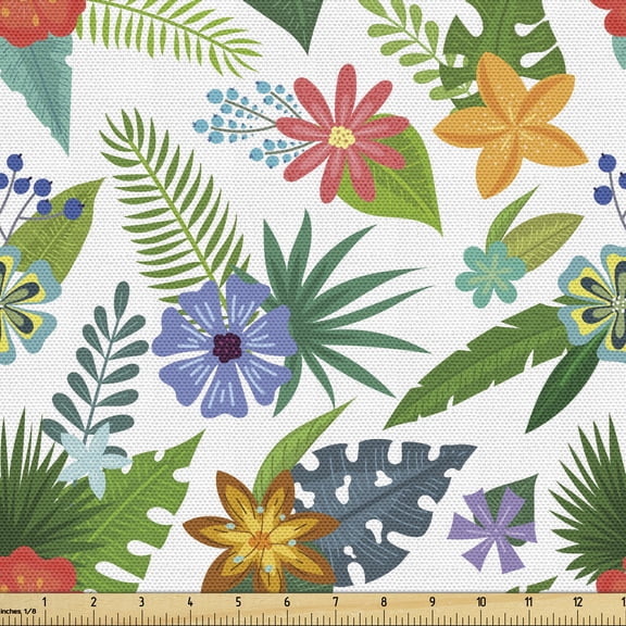 Ambesonne Floral Fabric by the Yard Upholstery, Layout of Colorful Flowers, 1 Yard, Multicolor