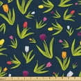 thumbnail image 1 of Ambesonne Floral Fabric by the Yard Upholstery, Leaves and Tulip Flowers, 1 Yard, Dark Night Blue Green, 1 of 1
