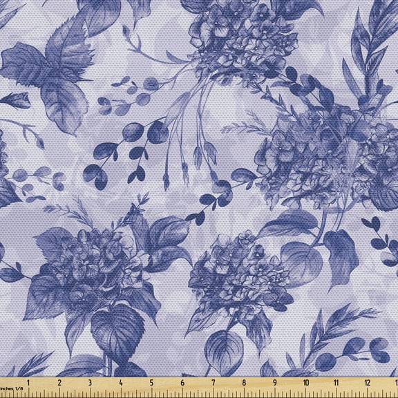 Ambesonne Floral Fabric by the Yard Upholstery, Lilac Dream Hydrangea Art, 1 Yard, Dark Lavender and Violet