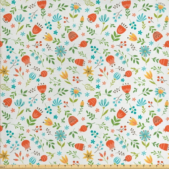 Ambesonne Floral Fabric by the Yard Upholstery, Lily of Valley and Berry, 10 Yards, Multicolor