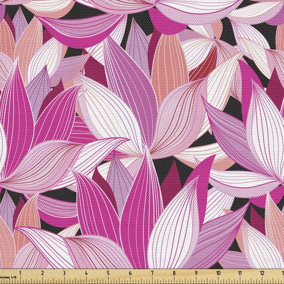 Ambesonne Floral Fabric by the Yard Upholstery, Lotus Flowers Spring Art, 10 Yards, Soft Pink Blush and Mauve