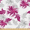 thumbnail image 1 of Ambesonne Floral Fabric by the Yard Upholstery, Magenta Lily Flowers Leaves, 1 Yard, Dark Magenta White and Grey, 1 of 1