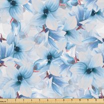 Ambesonne Floral Fabric by the Yard Upholstery, Magnolia Flowers Japanese, 1 Yard, Pale Sky Blue White