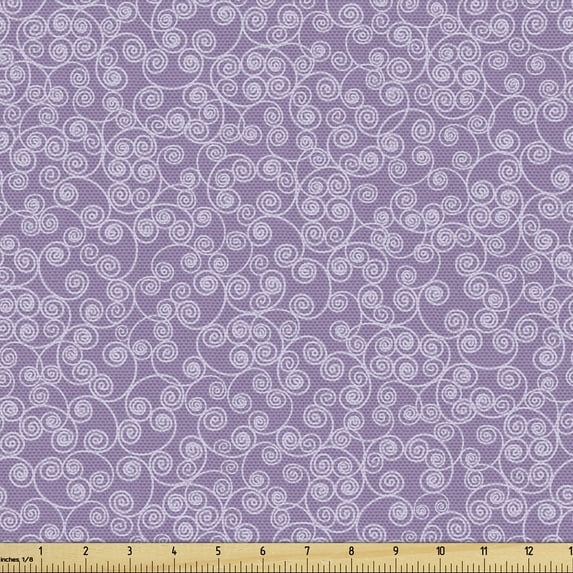 Ambesonne Floral Fabric by the Yard Upholstery, Mauve Swirling Forms Pattern, 3 Yards, Mauve