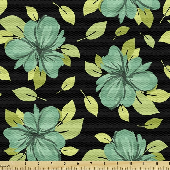 Ambesonne Floral Fabric by the Yard Upholstery, Meadow Leaves Nature Tomes, 1 Yard, Charcoal Grey and Green