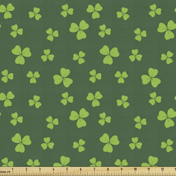 Ambesonne Floral Fabric by the Yard Upholstery, Mini Shamrock Leaves Pattern, 10 Yards, Fern Green Lime Green