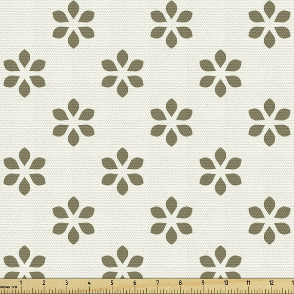 Ambesonne Floral Fabric by the Yard Upholstery, Minimal Simple Botany Petals, 5 Yards, Sepia and Ivory