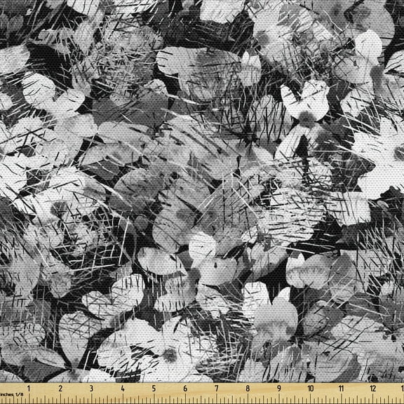 Ambesonne Floral Fabric by the Yard Upholstery, Monochrome Garden Scene Art, 3 Yards, Charcoal Grey and Pale Grey