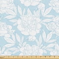 thumbnail image 1 of Ambesonne Floral Fabric by the Yard Upholstery, Monochrome Peony Flower Plot, 3 Yards, Pale Cadet Blue White, 1 of 5
