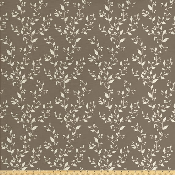 Ambesonne Floral Fabric by the Yard Upholstery, Nature Inspiration Berry, 10 Yards, Taupe Cream
