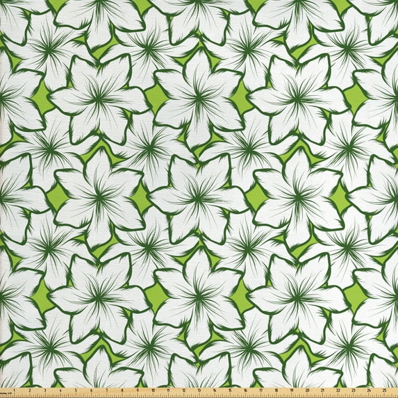 Ambesonne Floral Fabric by the Yard Upholstery, Nature Outline Flower Petals, 10 Yards, Apple Green Olive Green