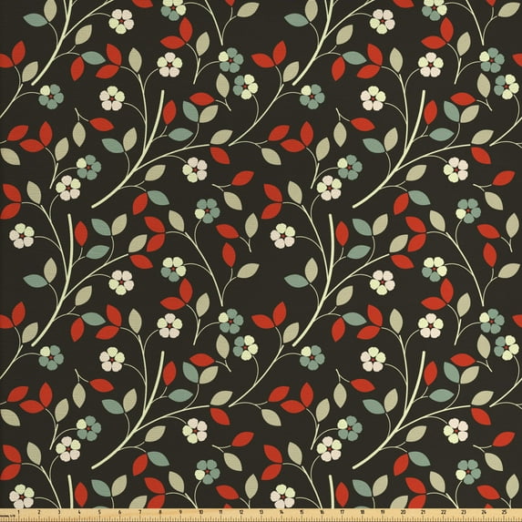 Ambesonne Floral Fabric by the Yard Upholstery, Nostalgic Garden Retro, 10 Yards, Multicolor